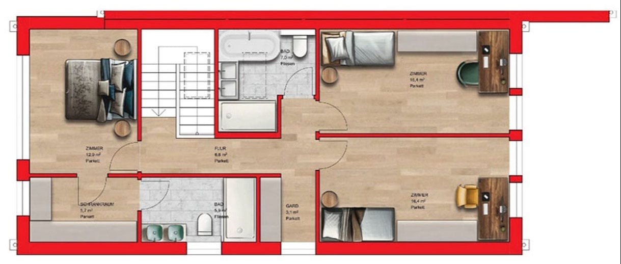 offenes Dachgeschoss, Loft-ähnlicher Ausbau möglich